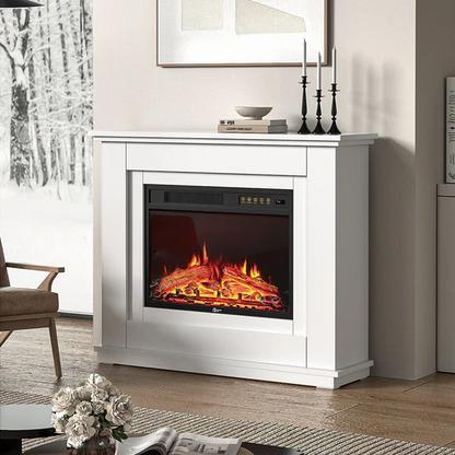 39" Electric Freestanding Fireplace with White Wooden Frame