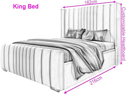 6FT Super King Ottoman Bed Frame with Velvet Wing Headboard