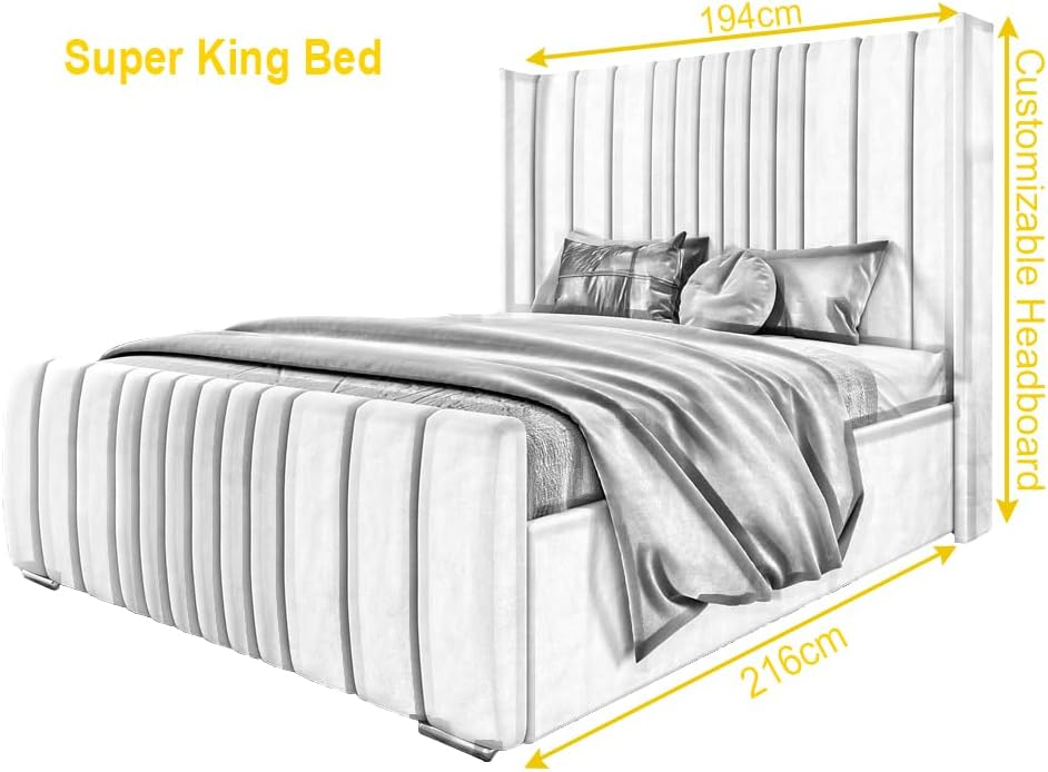 6FT Super King Ottoman Bed Frame with Velvet Wing Headboard