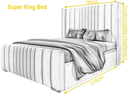 6FT Super King Ottoman Bed Frame with Velvet Wing Headboard