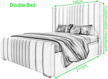 6FT Super King Ottoman Bed Frame with Velvet Wing Headboard