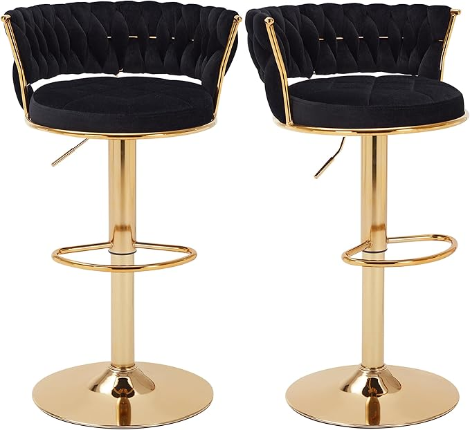 Velvet Woven Bar Stools – Set of 2 Swivel Counter Chairs