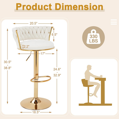 Velvet Woven Bar Stools – Set of 2 Swivel Counter Chairs