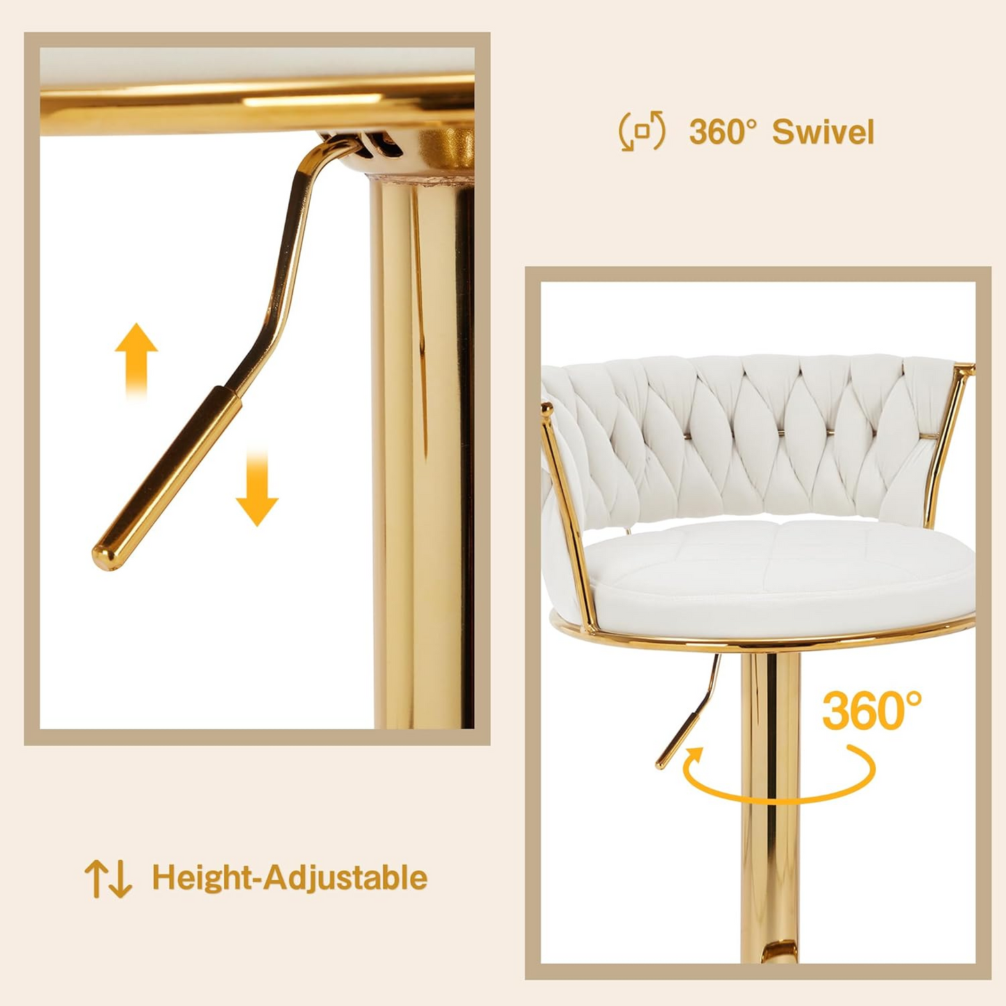 Velvet Woven Bar Stools – Set of 2 Swivel Counter Chairs