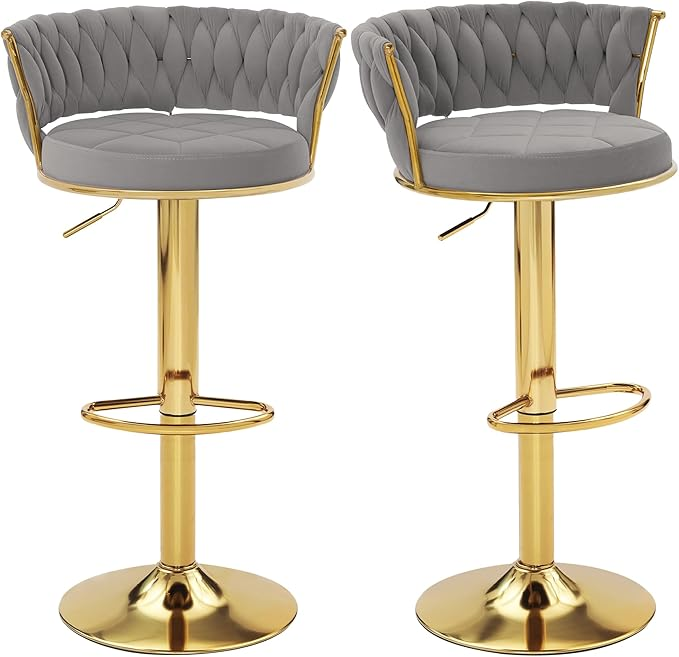 Velvet Woven Bar Stools – Set of 2 Swivel Counter Chairs