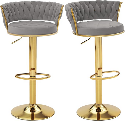 Velvet Woven Bar Stools – Set of 2 Swivel Counter Chairs