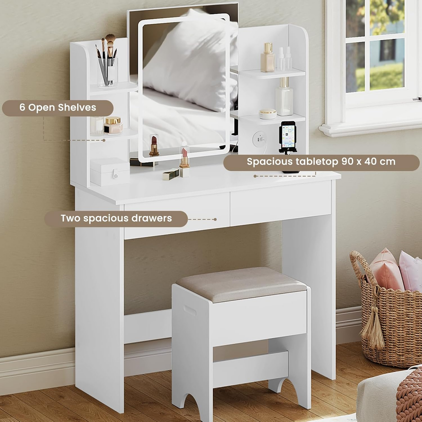 Vanity Dressing Table with LED Light Mirror