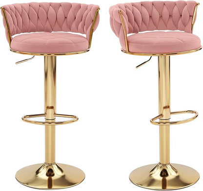 Velvet Woven Bar Stools – Set of 2 Swivel Counter Chairs