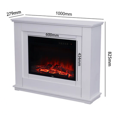 39" Electric Freestanding Fireplace with White Wooden Frame