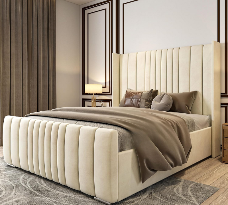 6FT Super King Ottoman Bed Frame with Velvet Wing Headboard