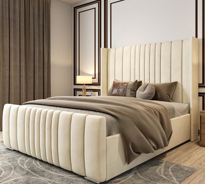 6FT Super King Ottoman Bed Frame with Velvet Wing Headboard