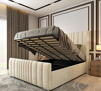 6FT Super King Ottoman Bed Frame with Velvet Wing Headboard
