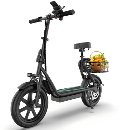 Electric Commuter Scooter with Seat and Basket