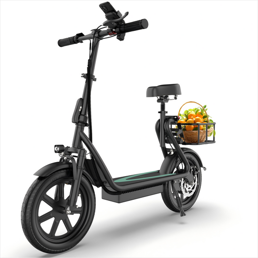 Electric Commuter Scooter with Seat and Basket