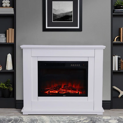 39" Electric Freestanding Fireplace with White Wooden Frame